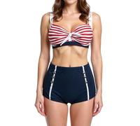 Bslingerie® Costume da bagno bikini da donna retrò vintage push-up a vita alta taglie forti, Strisce - Rosso, S