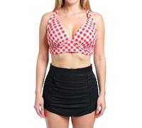 Bslingerie® - Costume da Bagno da Donna, Stile Retrò, 2 Pezzi, a Vita alta Damier Rouge M