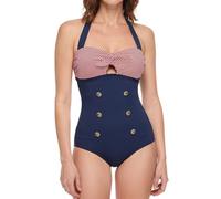 Bslingerie®, costume da bagno integrale stile retro vintage con coppa push-up Red Navy Blue Medium