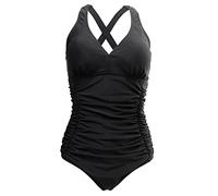 Bslingerie® Costume da bagno monopezzo classico Pin Up con scollo a halter per donna, Nero , XXL