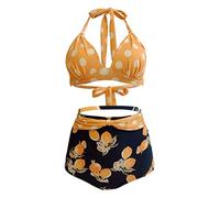 Bslingerie® Donne Halter Retro Vita Alta Bikini Costume da Bagno 2 Pz Set