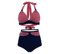 Bslingerie® Donne Halter Retro Vita Alta Bikini Costume da Bagno 2 Pz Set