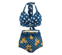 Bslingerie® Donne Halter Retro Vita Alta Bikini Costume da Bagno 2 Pz Set