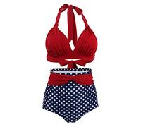 Bslingerie® Donne Halter Retro Vita Alta Bikini Costume da Bagno 2 Pz Set