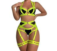 Bslingerie Set di biancheria intima da donna, 4 pezzi, sexy, con giarrettiere e giarrettiere, da notte