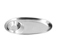 BSLSVGE 304 Stainless Steel Snack Plate Oval Divided Dish Sauce Plate Condiment Tray for Home Kitchen Outdoor Camping BBQ Picnic Silver (Small: Approx. 17.6x16.2x6.5cm / 6.93x6.38x2.56in)