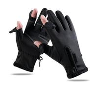 BSLSVGE Fishing Gloves Winter Warm Padded Thickening Touchscreen 2 Cut Fingers Cycling Gloves Black for Outdoor Riding Running Polyester Material One Pair (L)