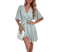 BSLVWG - Abito lungo da donna, stile Lotus, con petali, maniche corte, scollo a V, stampa floreale, estivo, da spiaggia, per le vacanze, abito lungo casual, S