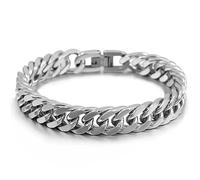 BSLVWG Bracciale a catena cubana in acciaio inox robusto, larghezza barbazzale, bracciale a catena cubana in acciaio inox, bracciale alla moda per uomini, papà, fidanzato, marito, 17,5/20,5/20,2 cm