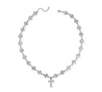 BSLVWG Collana con croce pasquale da donna, delicata collana con croce infinito CZ collana medaglia sacra per donne battesimo cristiano fede religiosa gioielli regali