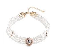 BSLVWG Collana Elegante Choker Femminile 4 File Perla Placcato Rodio, Plastica