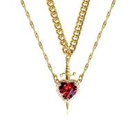 BSLVWG Collane regalo per donne, spada e cuore con ciondolo in cristallo per coppie, gioielli di compleanno per moglie, mamma e lei, catena regolabile, one size, Metallo, Non pietra preziosa