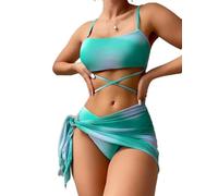 BSLVWG Donne Costume Bikini 3 Pezzi Halter Bikini Top Sexy Bikini Triangolare Parte inferiore Costume da Spiaggia, blu, M