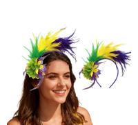 BSLVWG Fascia per capelli con piume glitterate e paillettes, con Fleur De Lis e maschera, accessorio vintage per feste in maschera, cocktail e matrimoni (B)