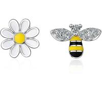 BSLVWG Mini ape margherita fiore asimmetrico orecchini per donne adolescenti ragazze orecchio sensibile moda animale carino piercing post ipoallergenico bigiotteria regalo compleanno, Argento sterling