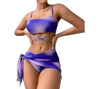 BSLVWG Set bikini da donna in 3 pezzi con gonna, reggiseno bikini con laccetti, slip bikini triangolo sexy, costume da bagno da spiaggia, costumi da bagno, Lilla, S