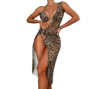 BSLVWG Set di bikini 3 pezzi da donna con coperta lunga sexy leopardo Sling Bikini Top Triangolo Costume da bagno, leopardo, M