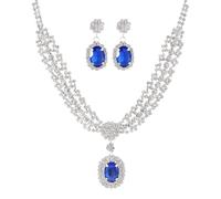 BSLVWG Set di gioielli da sposa in cristallo, collana in argento e orecchini di cristallo, set di gioielli da sposa con zirconi cubici AAA blu per spose, damigelle d'onore, accessori per costume da