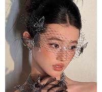 BSLVWG Velo a farfalla per uccelli Velo per il viso da sposa con forcine per capelli Velo da sposa nero sexy velo a fascia accessori per capelli da sposa per le donne