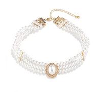 BSLVWG Wedding suite Pearl Choker collana 4 file Choker Simulazione Pearl placcato rodio elegante fascino collana femminile multistrato choker Chain round, 50.8 cm, Plastica, perla