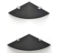BSM Marketing Set di 2 mensole angolari galleggianti in acrilico con supporti cromati, disponibili in trasparente, nero e bianco (nero, 200 mm x 2)