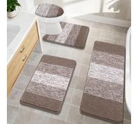 Bsmathom Bathroom Rugs Sets 4 Piece with Toilet Lid Cover, Non-Slip Absorbentb Rugs and Mats for Bathroom Microfiber Shaggy Machine Washable Bath Rug Set, Coffee