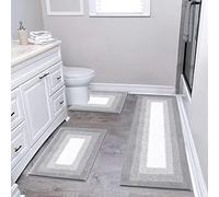 Bsmathom Set di 3 tappeti da bagno antiscivolo e assorbenti, in morbida microfibra a pelo lungo, con contorno a forma di U, lavabili in lavatrice, grigio chiaro