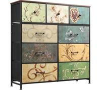 BSMGSGN Cassettiera a 9 cassetti con design floreale per camera da letto, comoda retrò con struttura in metallo, mobile, credenza per soggiorno, corridoio, armadio