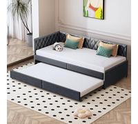 BSMGSGN Divano Letto Grigio Trasformabile 90x200 cm, Letto Singolo/Doppio con Divano Letto Estraibile, Struttura a Doghe, Rivestito in Velluto, Nessun Materasso (Grigio-C, 90x200 cm)
