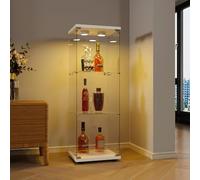 BSMGSGN Vetrina in vetro a 3 strati con luci LED, vetrina da collezione in vetro con 1 porta e serratura, libreria indipendente per soggiorno e camera da letto (3 strati 1 porta con LED, bianco)