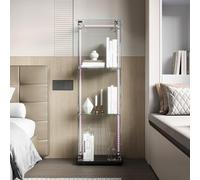 BSMGSGN Vetrina in vetro a 3 strati con striscia luminosa a LED e una porta, vetrina di curiosità in vetro temperato con serratura, vetrine da collezione indipendente, scaffale per soggiorno
