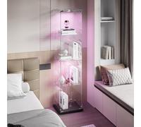 BSMGSGN Vetrina in vetro a 4 strati con luce a LED e una porta, vetrina in vetro temperato con serratura, vetrina da collezione indipendente, scaffale per soggiorno
