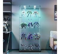 BSMGSGN Vetrina in vetro a 4 strati con luce LED e 2 porte, vetrina curiosità in vetro temperato con serratura, vetrine da collezione indipendente, scaffale per soggiorno