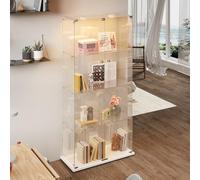 BSMGSGN Vetrinetta in Vetro con Illuminazione LED, Vetrina per Collezionismo, 163x78.5x35 cm, con 4 Ripiani in Vetro, 2 Porte e Serratura, Bianco (Bianco-A, 2 Porte+4 Ripiani-LED)