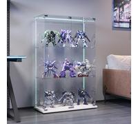BSMGSGN Vetrinetta in Vetro con Striscia LED, Vetrina per Collezionismo, 123.3x78.5x35 cm, con 3 Ripiani in Vetro, 2 Porte e Serratura, Bianco (Bianco-A, 2 Porte+3 Ripiani-Striscia LED)