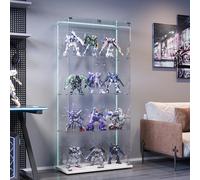 BSMGSGN Vetrinetta in Vetro con Striscia LED, Vetrina per Collezionismo, 163x78.5x35 cm, con 4 Ripiani in Vetro, 2 Porte e Serratura, Bianco (Bianco-A, 2 Porte+4 Ripiani-Striscia LED)