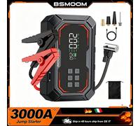 BSMOOM 3000A Compressore d'Aria e Avviatore d'Emergenza, un Booster per Batteria Auto Portatile da 21800mAh, è dotato di un Compressore d'Aria da 150 PSI che si spegne automaticamente quando è