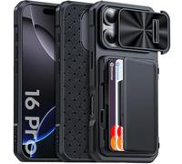 BSNRM for iPhone 16 Pro Case Wallet, Hidden Card Holder (4 Cards), Pop-up Camera Cover, Military Grade Protection, Durable Kickstand Heavy Duty Men Women Shockproof Case for iPhone 16 Pro(Black)
