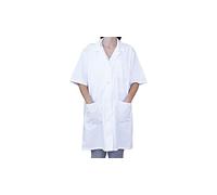 BSPOT - Camice da medico lungo a maniche corte, bianco, camice da laboratorio, per medici, infermieri e professioni sanitarie, da donna, bianco, M