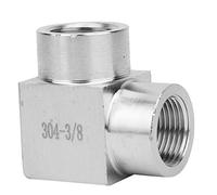 BSPP Double Female Thread Elbow Connector | 304 Stainless Steel Right Angle Pipe Fitting | High Pressure & Temperature Tolerant Adapter for Water/Pneumatic/Oil Lines (3/8")
