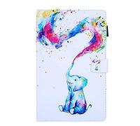 Bspring Custodia Antiurto per Samsung Galaxy Tab A 8.0 2019 Release Modello T290 T295 T297 PU Pelle Portafoglio Flip Stand Slot Carte Protettiva Case Cover 8.0 inch,Elefante Colorato