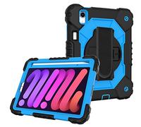 Bspring Rugged Compatibile con Nuovo iPad Mini 6a Gen. 8,3 Pollici 2021, Bambino Shockproof Cover Protettiva Antiurto Rotante con Hand Strap Kickstand Shoulder Belt per iPad mini 6,Nero+Blu