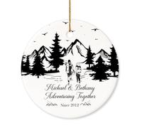 BSQUIELE Ornamento da campeggio personalizzato, ornamento in ceramica personalizzato, ornamento natalizio per avventurarsi insieme, ricordo per gli amanti dei viaggi e delle escursioni, campeggiatori