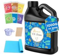 Bsrezn Kit Resina UV Trasparente per Gioielli 1000g | Kit Resina Epossidica Trasparente, Polimerizzazione UV Resin con 6 Colori di Polvere di Mica per Creazione, Fai-da-te 1KG