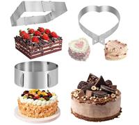 bssmmai 3 Pcs Stampo Rettangolare Torta Regolabile, Anello Torta Regolabile, Stampo Torta Cuore Acciaio Inossidabile con Sac à Poche e Bocchetta per Cuocere Torte, Pizze e Dolci