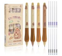 bssmmai Set di 4 penne a sfera cancellabili con 10 mine di ricambio, Capybara con testa di animale, sfera all'estremità per rimuovere l'inchiostro, diametro della punta 0,5 - blu