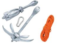 BSSTORE Kit Ormeggio Pronto All’Uso, Ancora ad Ombrello 2,5 Kg per Kayak e Gommoni - Cima Galleggiante 30 m + Moschettone - Ancora Pieghevole per Barca, SUP, Canoa e Tender