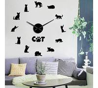 BST Amo i Miei Numeri di sagoma di Gatto Orologi da Parete con Superficie a Specchio Senza Cornice Decor Devon Rex Cat Orologio da Parete con Orologio Grande DIY (Nero, 47")