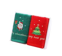 BSTCAR 2 Pezzi Asciugamano Viso Natale 75x35cm Cotone Panni Viso Natale Rosso Babbo Natale Capodanno Viso Lavaggio Asciugamano Set (Set di Asciugamani)