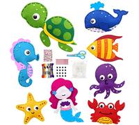 BSTCAR 8 X bambini vita marina in feltro, sirene, tartarughe, balene, calamari, granchi, stelle marine, cavallucci marini, pesci tropicali, artigianato fai da te, set da cucito in feltro con attrezzi
